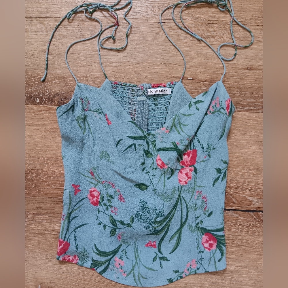 Reformation Blue Floral Liza Cami Tank Top In Leona Size 4